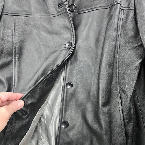 Valerie Stevens Women’s Black Genuine Lamb Leather Jacket Medium Button Front - Picture 4 of 13